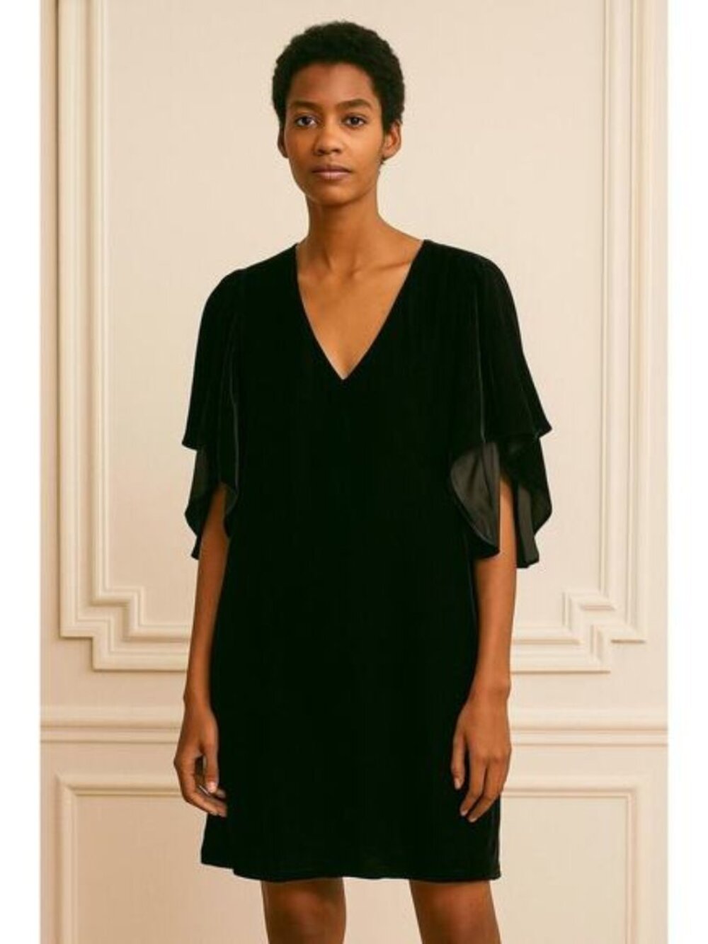 Anna Cate Meredith V Neck‎ 3/4 Sleeve Velvet Black Dress size Small